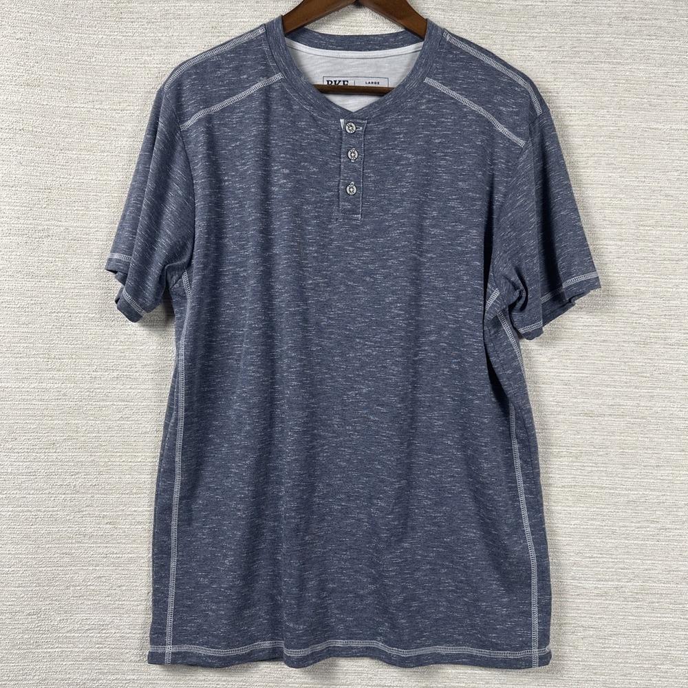 BKE Mens L Henley Shirt Short Sleeve Gray Slub Cotton Casual Button Neck Capsule
